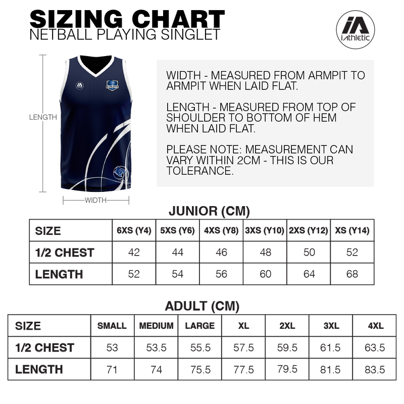 Blue Jays Netball Playing Singlet